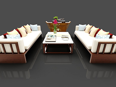 中式沙发茶几3d模型