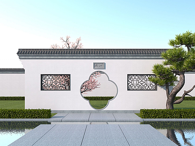 中式景墙梅花门模型3d模型