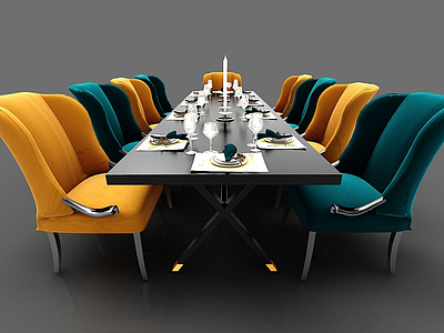 现代多人餐桌椅3d模型