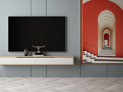 3d现代风格电视墙模型
