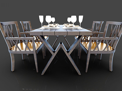 中式多人餐桌椅3d模型