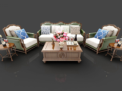 3d中式沙发茶几模型