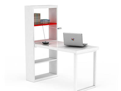办公电脑桌书架一体模型3d模型