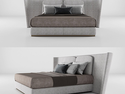 3d现代灰色双人床模型