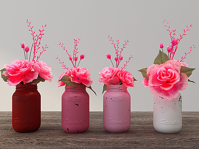 3d现代装饰植物牡丹花瓶模型