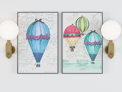 多彩热气球装饰画模型3d模型