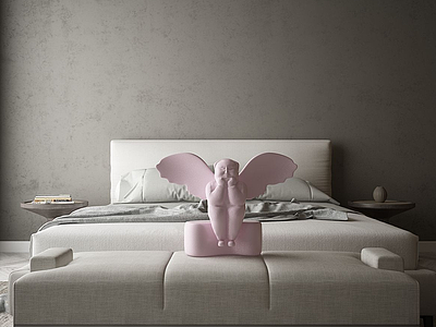 双人床卧室模型