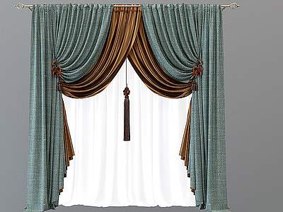 3d欧式双层窗帘模型