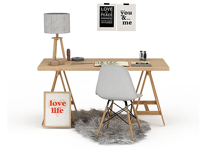 3d简易办公室桌椅组合模型