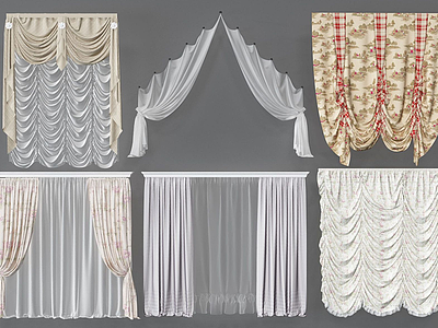 现代装饰窗帘组合模型