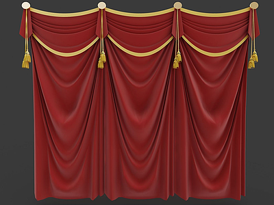 3d大红欧式双层窗帘模型