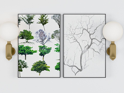 3d现代小树墙面装饰画模型