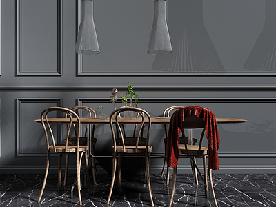 3d现代实木餐厅桌椅模型