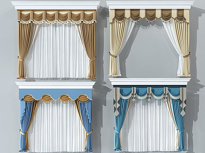 欧式双层窗帘模型3d模型