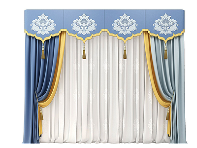 欧式双层窗帘模型3d模型