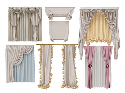 3d现代装饰窗帘组合模型