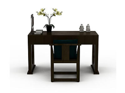 办公室实木桌椅模型3d模型