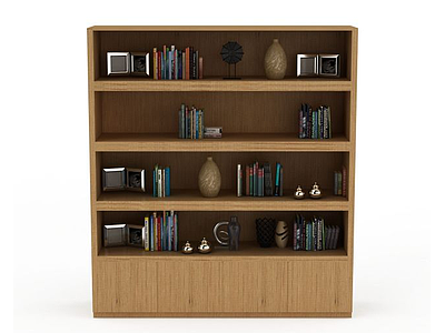 3d现代风格实木书柜模型