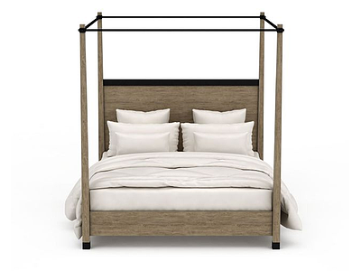 3d室内实木双人床免费模型