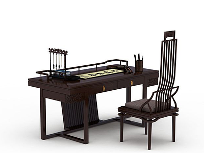 3d中式书桌椅免费模型