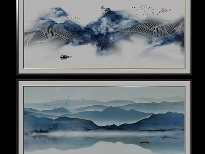 中国山水装饰画模型3d模型