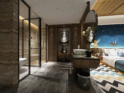 东南亚风格酒店豪华套房3d模型