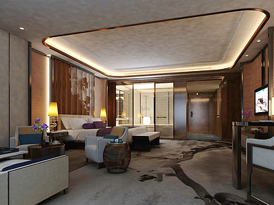 3d中式风格酒店套房模型