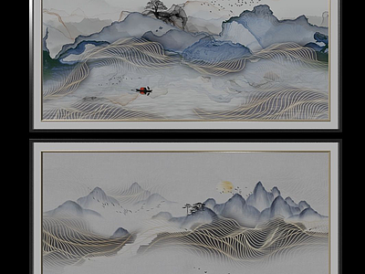 3d中国山水装饰画模型