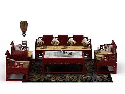 中式沙发茶几模型3d模型