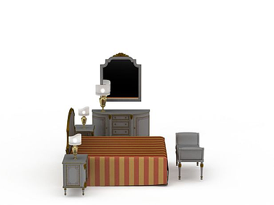 3d卧室实木家具组合免费模型