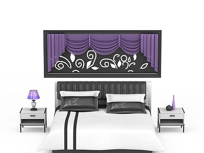 3d卧室双人床组合免费模型
