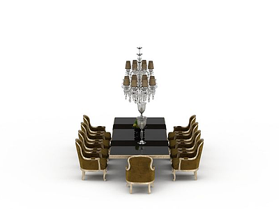 欧式餐桌椅组合模型