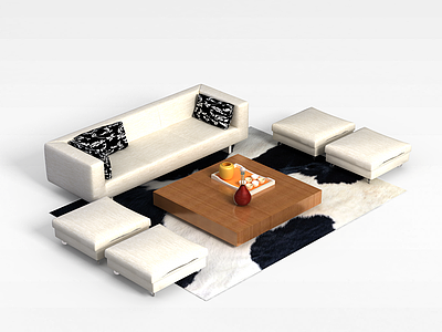 3d现代简约沙发组合模型