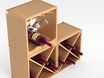 实木红酒酒架模型3d模型