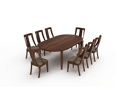 3d现代实木餐桌椅组合免费模型