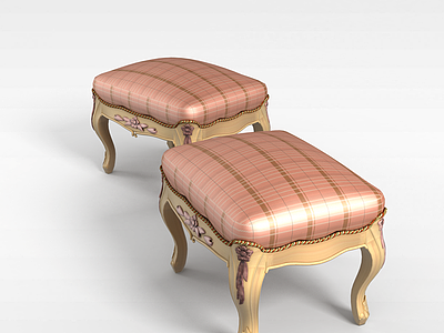 3d粉色沙发凳组合模型