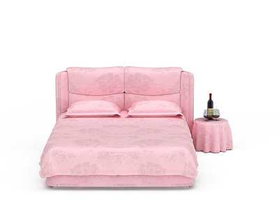 3d粉色双人床组合免费模型