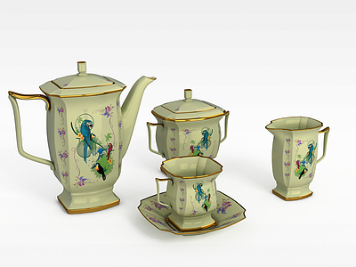 3d精美茶壶茶杯模型