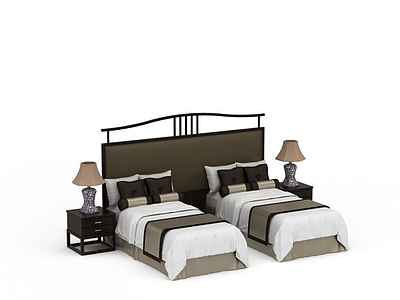 3d酒店双人床免费模型