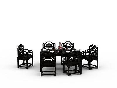 3d古典餐桌椅模型