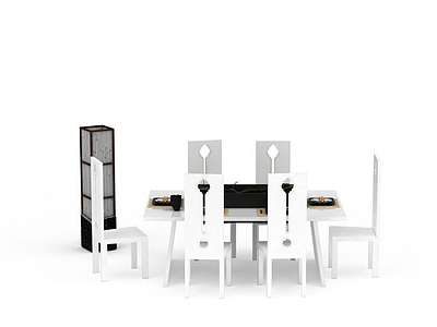 现代白色实木餐桌椅模型3d模型