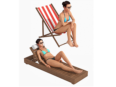 3d沙滩椅比基尼美女躺椅座椅模型