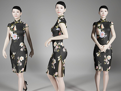 3D现代风格旗袍美女人物模型3d模型