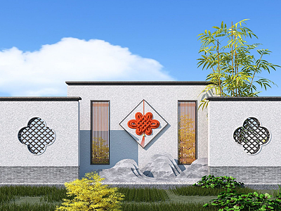 新中式园林景观墙模型3d模型