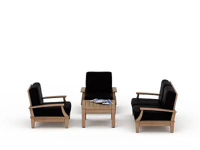3d中式简约木质桌椅组合模型