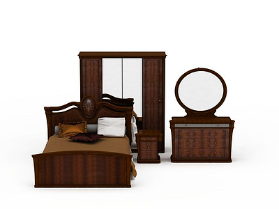 3d木质双人床免费模型