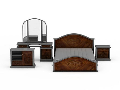 木质双人床模型3d模型
