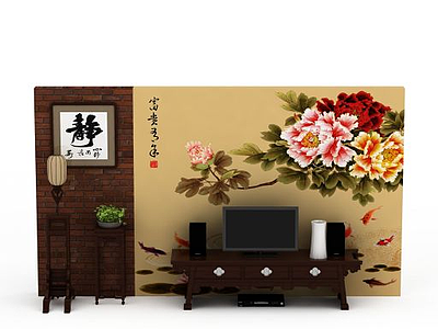 复古电视背景墙模型3d模型