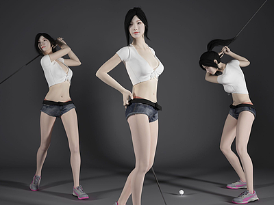 现代风格高尔夫美女人物3d模型