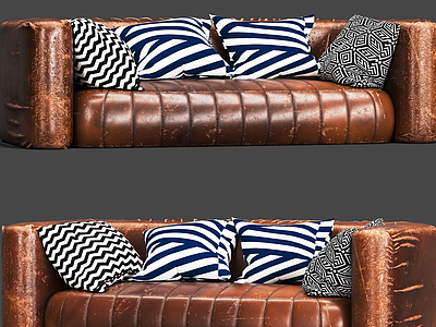 现代感皮条纹沙发3d模型